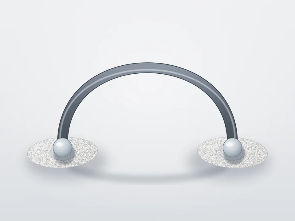 Illustration der Bauform: zwei Klebetabs mit Magnet, verbunden durch einen Bügel (keine Produktfotografie)